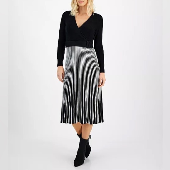 Robbie Bee Jersey & Sweater-Knit Long-Sleeve Midi Dress - Picture 1 of 7